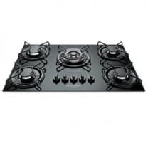 Cooktop preto de cinco bocas.